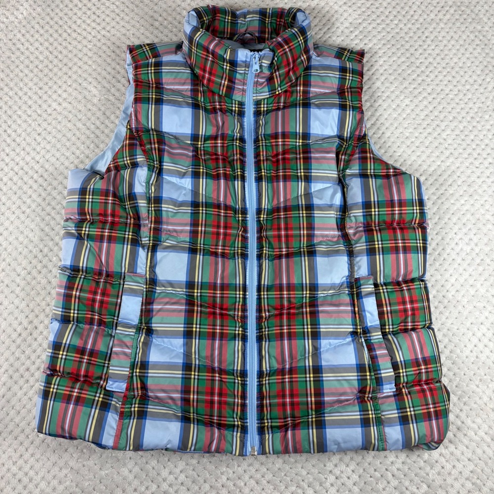 Lands End Womens Plaid Down Puffer Vest Blue Red Green Multi Color Large 14-16